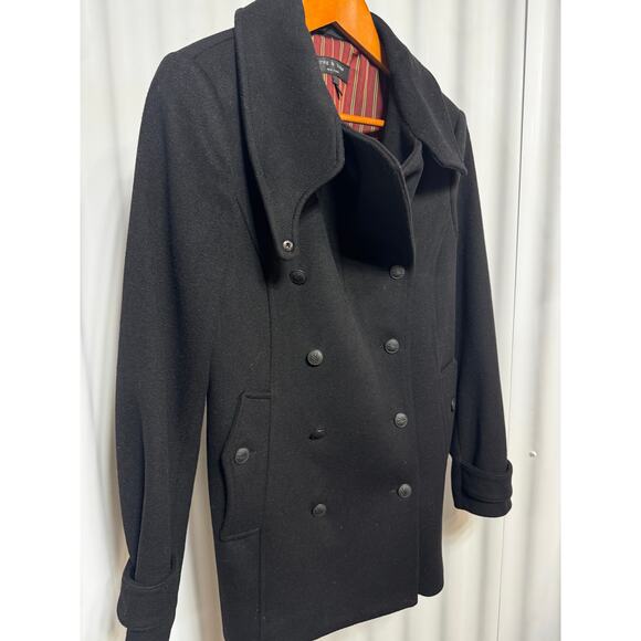 Rag & Bone Wool Leather Peacoat Black Structured Peacoat Size M Made In USA - Picture 4 of 12